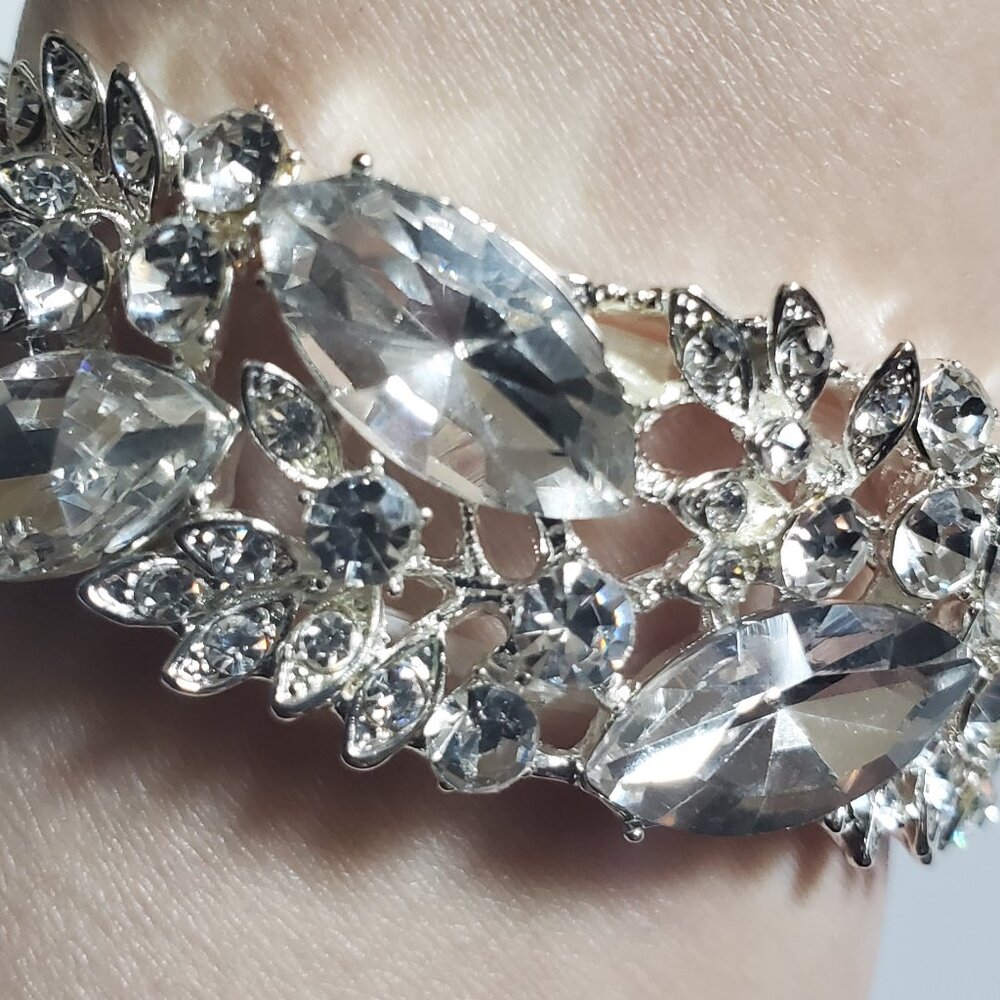 Crystal Rhinestone Stretchy Cuff Bracelet - Bridal/Prom/Any Occasion - Picture 10 of 11